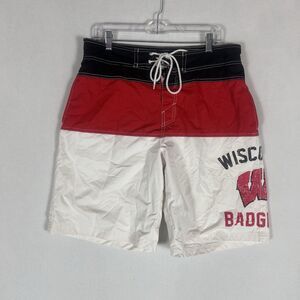 Wisconsin Badgers Swim Trunks Mens Large GIII Carl Banks Colorblock Drawstring